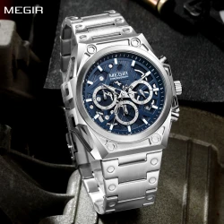 MEGIR Fashion Men Watches Luxury Quartz Business Casual Wristwatch Waterproof Luminous Steel Bracelet Chronograph Clock 4220