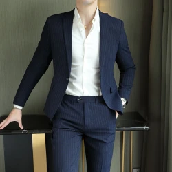 2023Boutique high-end new men (suit + trousers) British wedding party dress fashion business casual trend handsome two-piece set