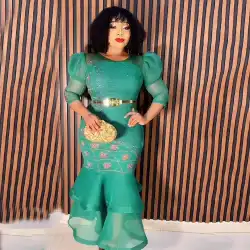 Customized African Dresses for Women Sequin Evening Wedding Party Mermaid Dress African Half Sleeve Long Dress Dashiki African C