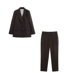 UNIZERA women's long pants suit jacket with shoulder pads double breasted spring new long pants suit jacket