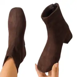 2026 New Mid Heels Women Suede Ankle Boots Winter Fashion Chunky Shoes for Woman Elegant Shoes Snow Chelsea Short Boots De Mujer