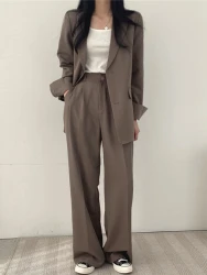 Solid Elegant Suit Commuter Coat Autumn Winter Clothing 2024 Women Suit Jacket Trousers Set Full Sleeve Single Breasted Pants