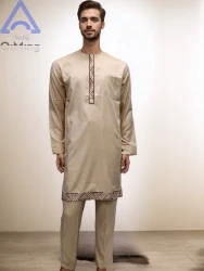 Muslim Islamic Men's 2 Pieces Wedding Punjabi Outfit 80% Cotton Embroidery Winter Arabic Morocco Dresses African Boubou Pants