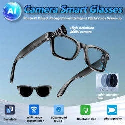 AI Photo Recognition Answer Translation Glasses HD-Definition 800W Camera Music Dual-Mic Call Color-Changing Lens Smart Glasses