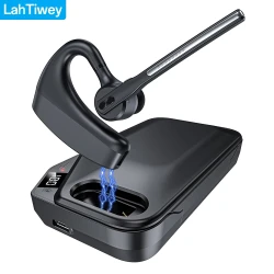 Bluetooth Headset, Wireless Earpiece with Charging Case, Bluetooth Headphones with Dual-Mic Noise Cancelling for Trucker Office