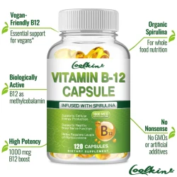 Vitamin B12 Capsules - Benefits Brain & Heart Function, Supports Memory, Learning, Helps Boost Natural EnergyCapsule