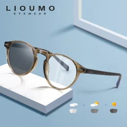 LIOUMO Round Glasses For Computer Anti-Blue Blocking Eyeglasses Men Women Change Color Lenses Photochromic Eyewear