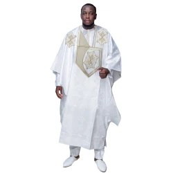 African Clothing For Men Traditional Bazin Riche Embroidery Design Top Long Sleeve 3 Piece Set