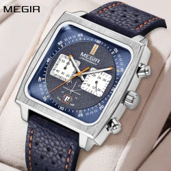 MEGIR Fashion Men Business Watches Chronograph Leather Strap Sport Military Wristwatch Luminous Clock 24-hour Reloj Hombre 2182
