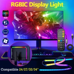 LED Gaming Strip Light Computer Monitor Backlight RGBIC LED Strip Light 24-34 Inch Screen USB Gaming Room Atmosphere Decor Lamp