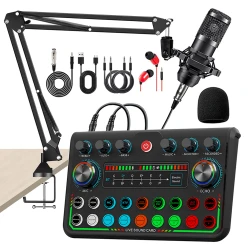 Live Broadcast Sound Card Quipment Podcast Bluetooth Audio Mixer With Microphone Set Device For DJ Game Recording Live Streaming