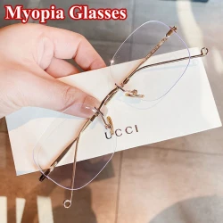 High Quality Myopia Glasses Unisex Square Frameless Frame Anti-blue Light Eyeglasses Nearsighted Prescription Eyewear Diopter
