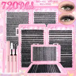 DIY Lash Extension Kit 720pcs Lash Clusters Individual Eyelashes Kit with Lash Bond and Seal Wispy Natural Mange Lashes