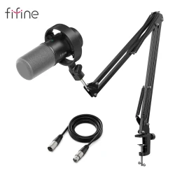 FIFINE Podcast Microphone Audio Mixer Headset kit with Boom Arm for PC,Recording Studio Microphone for Youtube-K688/H8/Ampli1