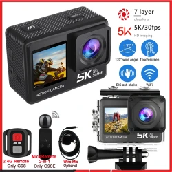 Action Camera 5K 4K60FPS 50MP 2.0 Touch EIS Pre-Record Wireless Mic Wi-Fi 170D DVR Webcam Waterproof 30M 5X Zoom Sports Camera