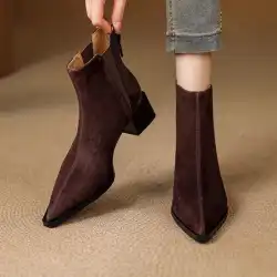 Autumn Winter Women Thick Heel Ankle Boots Elegant Back Zippers Shoes Modern Leather Suede Splicing Short Botas Para Mujer
