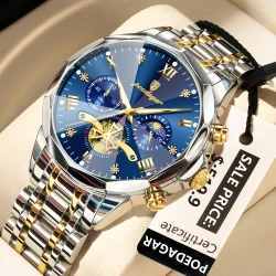 POEDAGAR Luxury Men Watch Top Original Waterproof Luminous Chronograph Man Wristwatch Stainless Steel Quartz Men's Watches Reloj