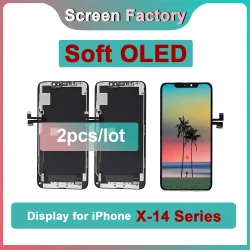 2 Pcs Wholesale Soft OLED Display for iPhone X XS 11 Pro 12 13 14 Plus 15 Digitizer Assembly Touch Screen Replacement