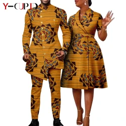 African Suits for Men Single Breasted Fit Jackets Matching Couple Outfits Bazin Riche Dashiki Print Dresses Trench Coats Y23C007