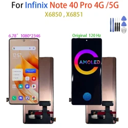 Original AMOLED For Infinix Note 40 Pro 4G/5G X6850, X6851 LCD Display Screen+Touch Digitizer For INFINIX Note40 Pro Replacement