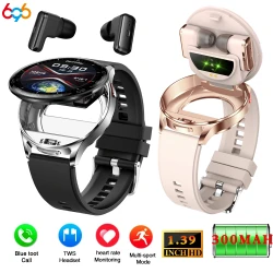 2 In 1 TWS Headset Smart Watch 1.39" Men Women Sport Fitness Heart Rate Health Watches Earphone Noise Reduction Music Smartwatch