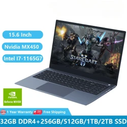 2025 Gaming Laptops Discrete Graphics Geforce MX450 Office Notebooks 11th Gen Intel I7-1165G7 32GB RAM +2TB M.2 Type-C DP Metal