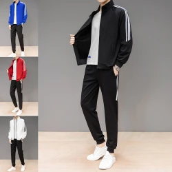 Sports set, men's school uniform, 2024, new toe tie cotton resistant jacket, sweater, casual pants, stand up collar bar set, two