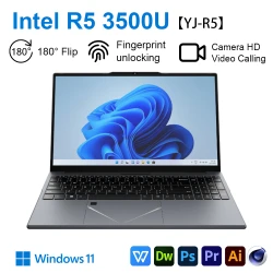 【YJ-R5】 180° flip Gaming Laptop AMD Ryzen™ 5 3500U 15.6'' IPS Screen Laptops DDR4 MAX 32GB 2*SSD Win11 Fingerprint Notebook