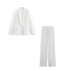 UNIZERA women's long pants suit set solid color long sleeved single button spring new long pants suit set