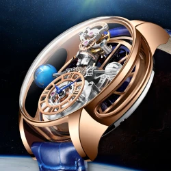 2024 HAEMMER Astronomy Men's Watch Transparent Case Design Men's Leather Quartz Watch Time Adjustment Jacob Relogio Waterproof