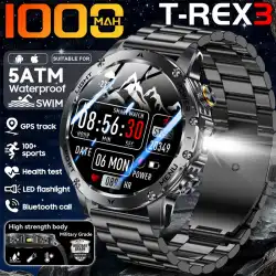 2025 New T-Rex 3 Military Grade 1000mAh Battery Smart Watch 5ATM Waterproof HD AMOLED LED Flashlight Call Men Sports Smartwatch