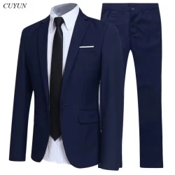Men Blazers Sets 2 Pieces Elegant Wedding Formal 3 Suits Full Business Korean 2025 Pants Blue Coats Jackets Luxury Costume
